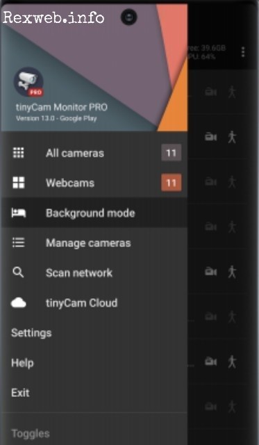 تنظیمات برنامه Tinycam